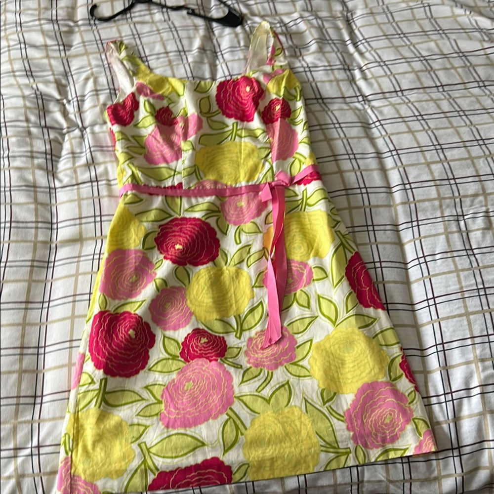 Floral Sleeveless Dress with Pink and Yellow Flowers